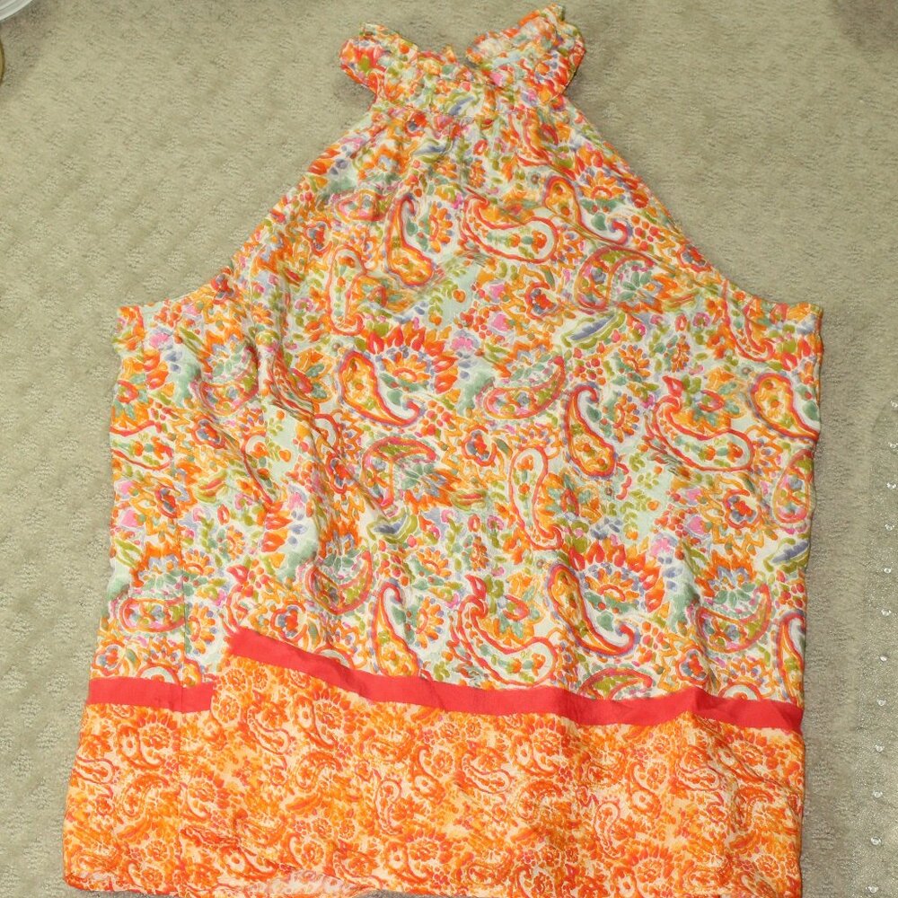 Floral & Ivy Women's Small Orange Multi-Color Print Halter Top